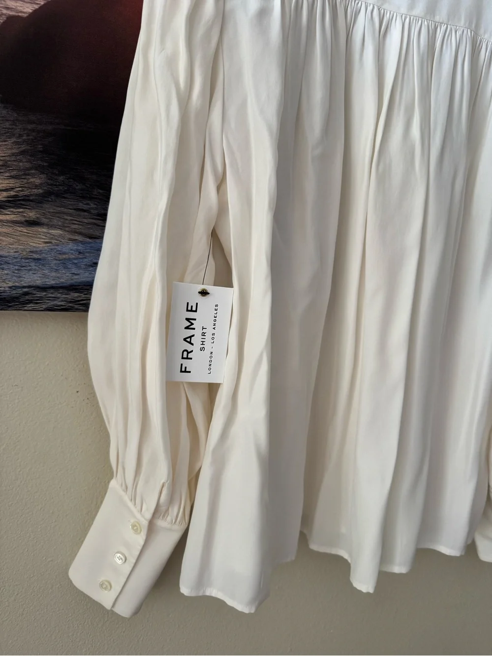 Frame Denim Ivory Pleated Band-Collar Button-Down Chloe Silk Blouse/ S/ NWT - Picture 7 of 14
